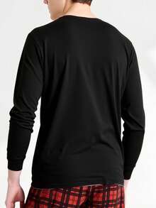 Velminro 男士新年印花上衣和格子裤睡衣套装 - 黑色 - 查看 5