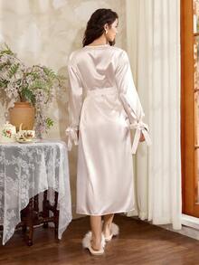 Côtesoire Bata con mangas de farol, puños con lazo y cinturón - Blanco - Ver 2