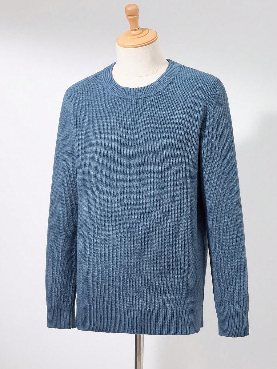 RONVEXI Men's Solid Color Minimalist Crew Neck Long Sleeve Sweater, Casual Everyday Wear Winter Cashmere Men S Clothing Blue Sweater - Baby Blue - View 1
