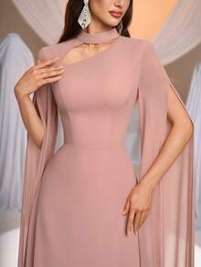 Aureia 优雅、浪漫、时尚、高贵的莲藕粉色雪纺A字连衣裙，优雅的派对礼服，婚礼宾客礼服，粉色连衣裙，时尚优雅的婚礼宾客礼服，伴娘礼服 - 藕粉色 - 查看 4