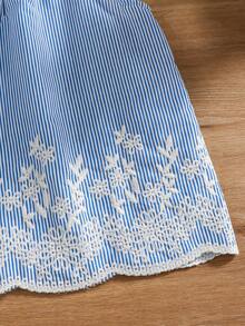 Tween Girls' Vacation Casual Striped Floral Embroidered Halter Top And Pants Set