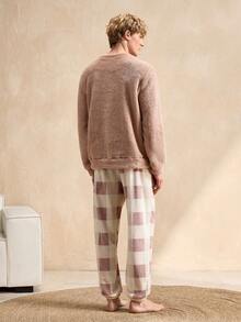 EverLounge Men's Comfortable Fleece Embroidered Pajama Set, Autumn/Winter - Multicolor - View 2