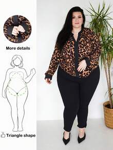 Truni Blusa elegante de manga larga con cuello en V y estampado de leopardo para mujer de talla grande - Multicolor - Ver 1