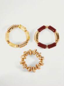 Glisma 3 件复古多层棕色亚克力串珠手链和金块手链，适合女性、情侣、派对或日常佩戴 - A款 - 查看 2