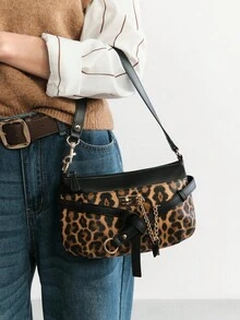 SHECARRY Ladies' Fashionable Leopard Print PU Leather Shoulder Bag, Versatile For Daily Use - leopard print - View 6