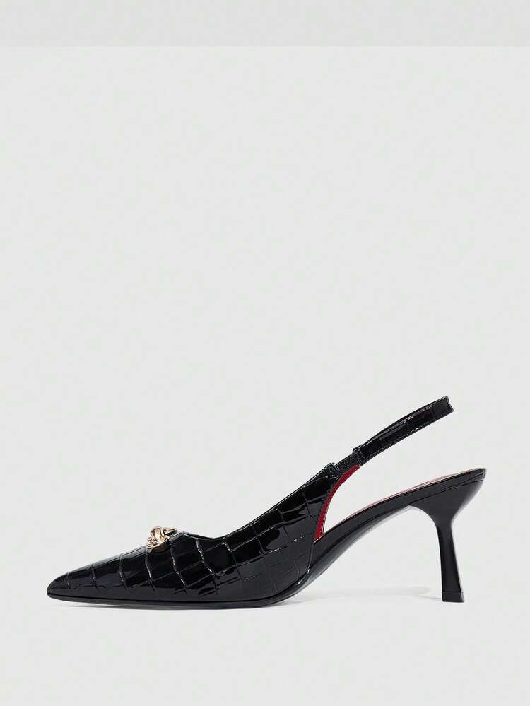CUCCOO BIZCHIC Women's Pointed Toe Stiletto Heel Backless Pumps With Sexy Metal Buckle, Red Lining Spring Shoes