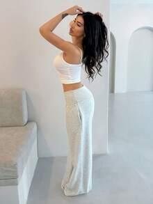Shopreo Extreme Wide Leg Fold Over Waist Pants Spring Casual Summer Airport Fall Autumn Winter Christmas - Grey - View 3