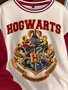 HARRY POTTER X SHEIN Women's Letter & Logo Graphic Color Block Crew Neck Long Sleeve Sweatshirt - White - View 5