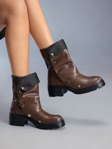 CUCCOO GRLICON Women's Fashion Versatile Chunky Heel Ankle Boots, Suitable For Christmas, Thanksgiving, Party, New Year Outfit - Brown - View 5