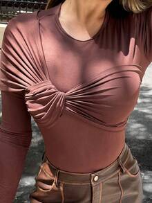 Maria Perezxox Quần Cargo PU Distressed cho nữ phong cách cổ điển Maillard - Cà phê nâu - Xem 3