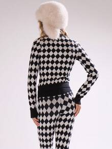 MUSERA Argyle Cross Knitted High Zip Neck Fitted Jumper Top Only Autumn Fall Winter Ski Vacation  Lounge Holidays Apres-Ski Aspen  Spring Sweater