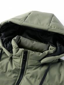 Manfinity Homme 宽松男士拉链抽绳连帽羽绒服 - 綠色 - 查看 3