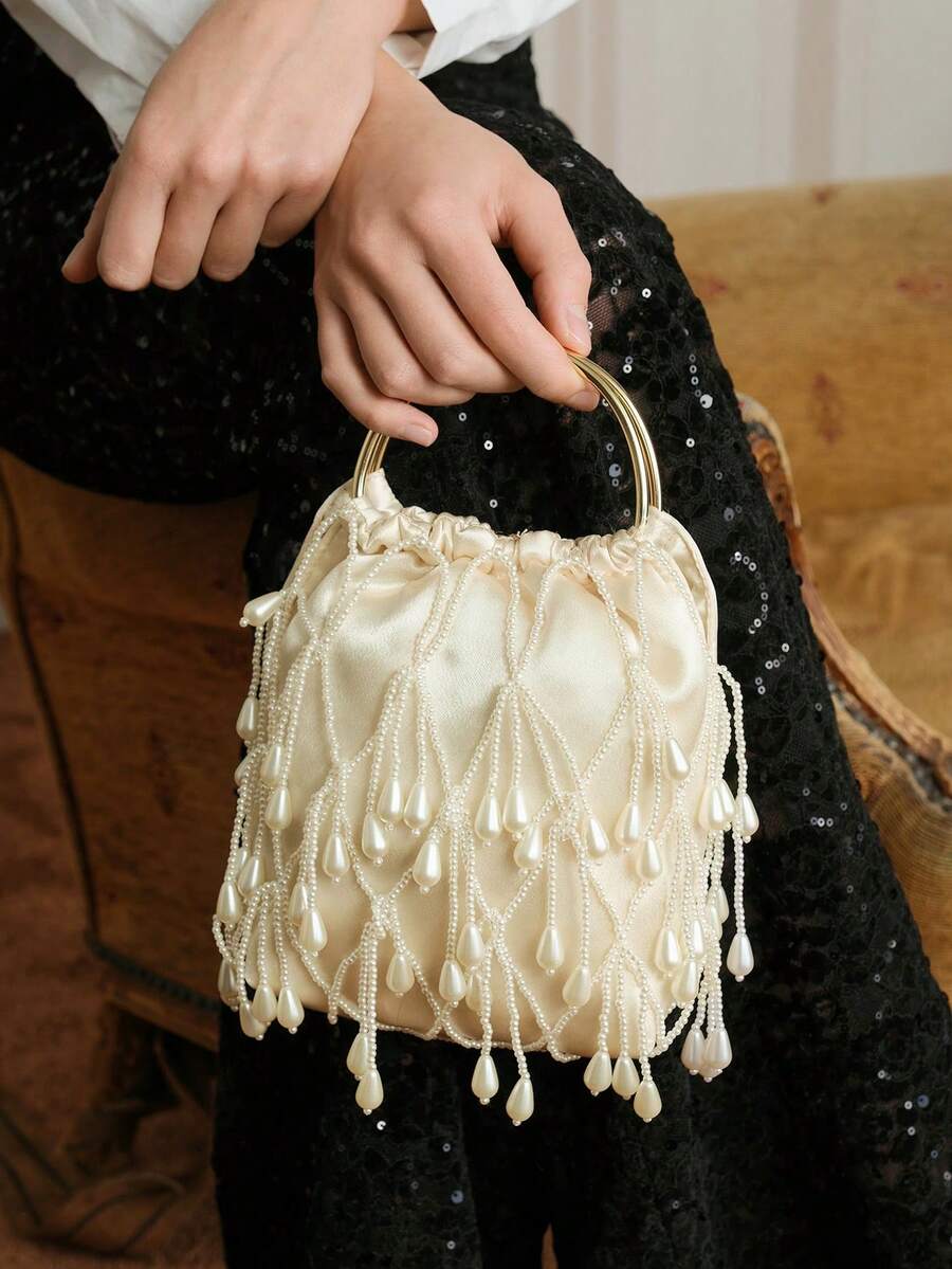 SHECARRY Stylish And Elegant Party Beaded Fringed Tote, Valentine's Day