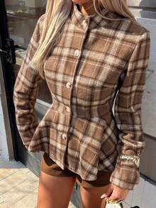 DAZY Women's Elegant Puff Sleeve Stand Collar Regular Jacket, Autumn/Winter Women Coats