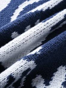 ROMWE MEN Men's Floral Jacquard Loose Knit Long Sleeve Sweater - Royal Blue - View 6