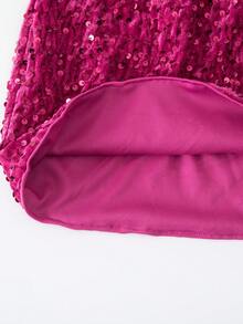 Sparklyn Young Girls' Elegant Fuchsia Sequin Fabric Skirt. The Sequin Fabric Design Is Adorable And Unique, Exuding A Youthful Charm. Girls Wearing This Skirt Will Look Elegant And Festive, Allowing Them To Showcase Their Special Style. - Hot Pink - View 5