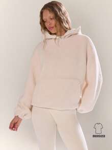 MUSERA Oversized Zip Through Hooded Loose Fit Borg Fleece Autumn Fall  Ski Vacation Lounge Holidays Summer Spring - Cream - View 1
