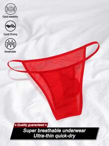 1pc Men's Sexy Mesh Breathable Briefs, Fashionable Mid-Waist Underwear - Red - View 2