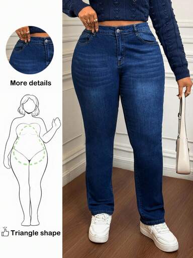 Truni Jeans De Lavado Con Agua De Cintura Alta Para Tallas Grandes