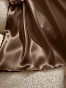 Lyxana Satin + Belt Decor Long Sleeve Midi Dress - Coffee - View 6