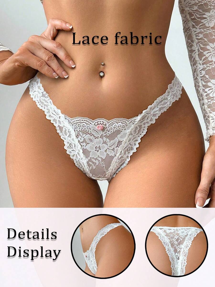 SHEIN Women's Elegant & Sexy Low Waist Lace Panties - White - View 1