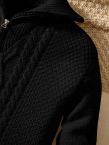 SHEIN Young Boy Solid Color Long Sleeve Zipper Sweater,In Fall/Winter - Black - View 4