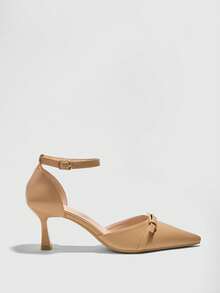 CUCCOO BIZCHIC Giày cao gót nữ đế xuồng màu trơn tối giản, đơn giản, khóa cài - Màu be - Xem 2