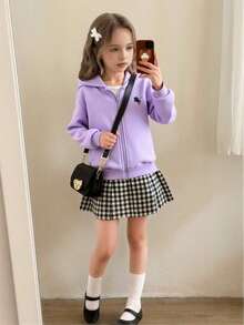 Genkimix Kids Tween Girls' Jacket Coat, Solid Color Fashion Bow Sweatshirt Jacket, Comfortable Thick Thermal Lined Sweatshirt Fabric, Bow Sleeve Decoration, Youthful And Energetic Style, Suitable For Back To School Season Or Casual Outdoor Wear Girls Hooded Thin Casual Fashion Zipper Outerwear Lavender Sweatshirt Kids Teen Girl Clothes Teen Girls Sweatshirts Zipper Zipper Hoodie For Girls Unicorn Girls Hooded Zipper Outerwear Lilac Full Zip Sweatshirt - Purple - View 3