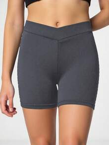 SHEIN Pantalones cortos de activewear para niñas preadolescentes, ajuste delgado en gris, pantalones cortos con lentejuelas láser laterales, versátiles y casuales, aptos para la playa, vacaciones, gimnasia - Gris - Ver 5