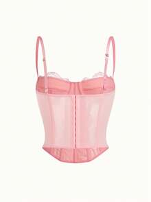 Bonmuse 1pc Lace Bustier Cute Corset Tops For Women Sexy Going Out Party Club Top With Buckle - Baby Pink - View 2