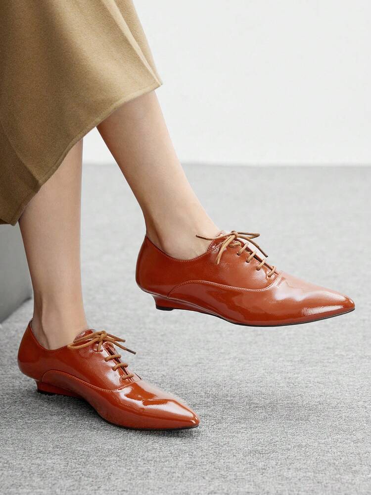 CUCCOO BIZCHIC Women's Vintage Pointed Toe Lace-Up Wedges, Commuting Style For Christmas