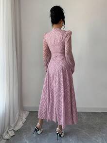 Modelyn Vestido mini con mangas abullonadas y cintura ceñida, diseño francés para mujeres - Morado - Ver 2