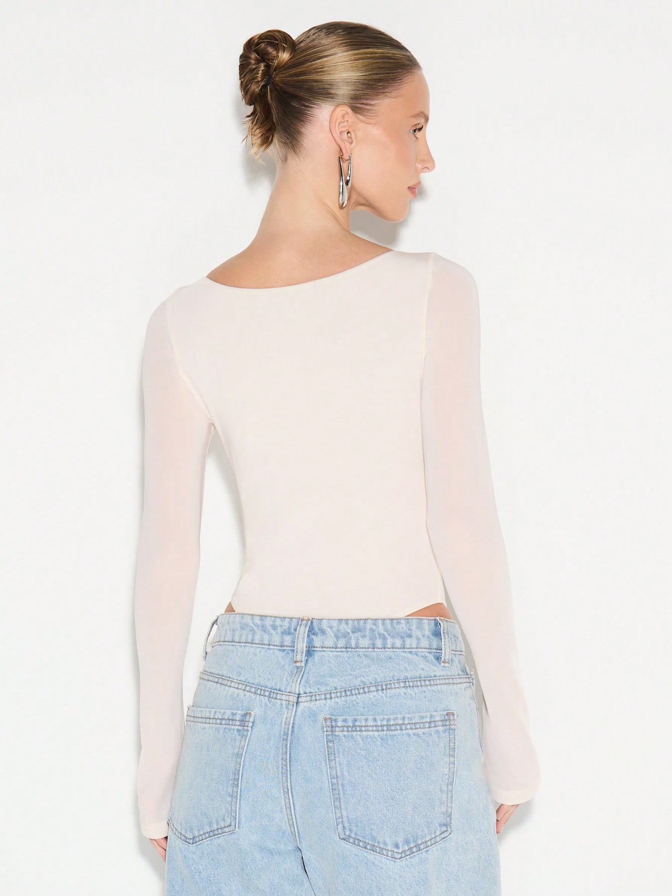 KIZN Long Sleeve Cutout Bodysuit With Chest Opening