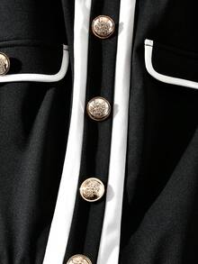 GlowEve CURVE 大码女士时尚优雅X型圆领七分袖口袋撞色商务休闲连体裤 - 黑色 - 查看 4