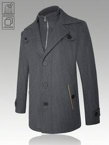 Manfinity Mode 大码纯色插肩袖翻领时尚商务外套 - 深灰色 - 查看 3