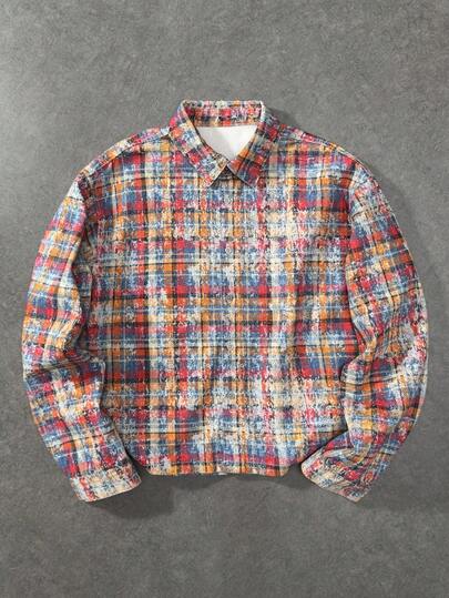 Herren Lässige karierte Denim Jacke, Herbst