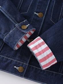 GlowEve Women's Striped Patchwork Denim Jacket - Dark Wash - View 3