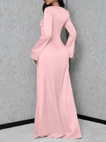 SHEIN Tall Váy đuôi cá tay kèn cao cấp cho nữ - Bụi hồng - Xem 2