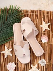 SHUZIA 女士奢华风露趾镂空绑带凉鞋 经典 PU 米色拖鞋 新年假期 - 米色 - 查看 5