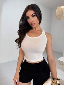 Shopreo Sexy Sleeveless Knitted Crop Top, Fitted Sports Camisole