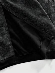 ROMWE MEN Street Life 男士翅膀图案抓绒连帽衫 - 深灰色 - 查看 5