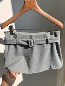 Comfortcana Saia-Shorts Versátil com Fivela e Cinto para Uso Casual e Escritório, Mulheres - Cinza - Visão 1