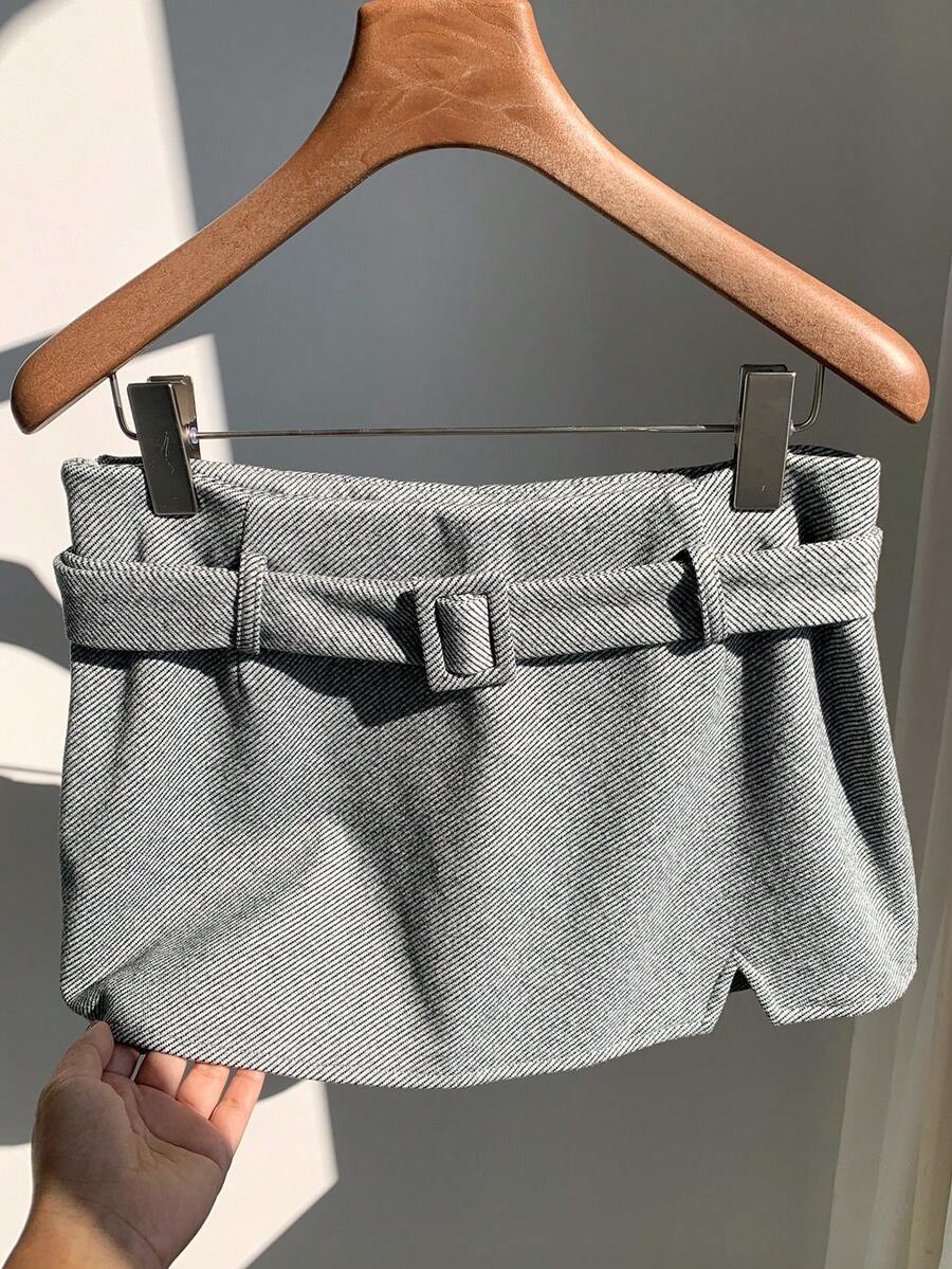 Comfortcana Saia-Shorts Versátil com Fivela e Cinto para Uso Casual e Escritório, Mulheres - Cinza - Visão 1