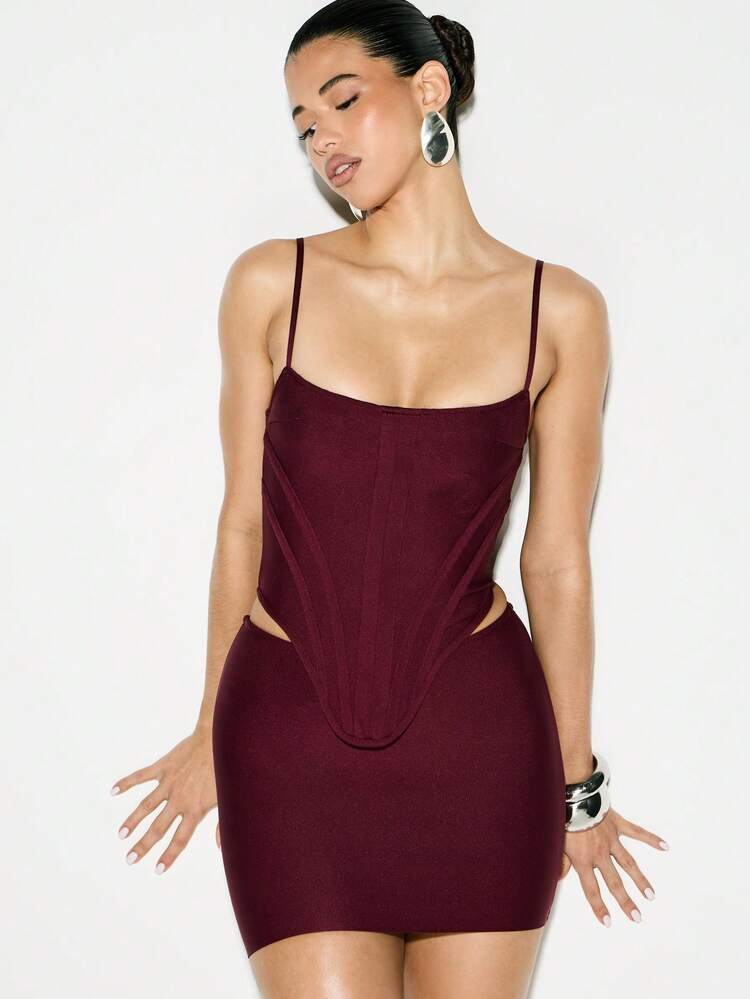 KIZN Burgundy Corset Style Ribbed Cami Tank
