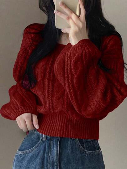 Rafferiza 方领纯色休闲百搭长袖套头毛衣