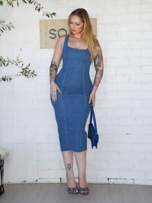 Arliah Summer Clothes /Country Concert Outfit/Country Concert/Tea Party Dress /Elegant /Concert Outfits /Casual Women Outfits/Summer Clothes /Dress Beach/Summer Clothes /Tea Party Dress /Beach Vacation Outfits/Long Sleeveless Blue Denim Dress - Blue - View 5