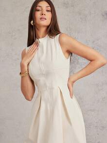 L'Amorae Vestido midi con cierre delantero y sin mangas, ligeramente elástico - Albaricoque - Ver 6