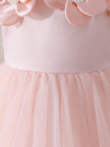 Glamorique Kids Abito senza maniche per bambine con decorazione floreale 3D in perline, tessuto in chiffon e raso a spalle scoperte, abito elegante di alta qualità per uso quotidiano, vacanze, matrimoni, feste di compleanno, esibizioni, principessa - Rosa - Visualizzare 6