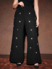 Anewsta Quần tây công sở thanh lịch dành cho nữ cỡ lớn, quần dài ôm dáng sang trọng, được trang trí tinh tế, phù hợp cho các buổi tiệc, công sở, lễ tốt nghiệp, đám cưới, thảm đỏ. - màu đen - Xem 3