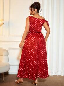 Cravure 大码波点印花不对称肩部连衣裙 - 紅色 - 查看 2